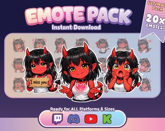 Meru Succubus Emote Bundle für Twitch und Discord - 20 Red Demon Girl Tiefling Stream Asses