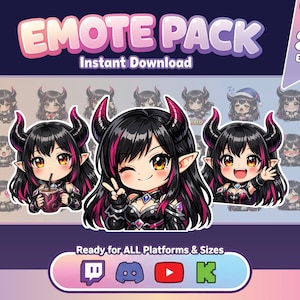 Pacchetto di 20 emote bonus Demon Girl + 3 per Twitch e Discord - Risorse Vtuber di Succubus Chibi carine