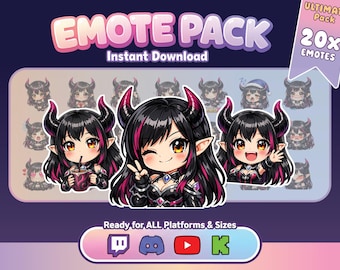 Demon Girl 20 + 3 Bonus Emote Bundle für Twitch und Discord - Niedliche Chibi Succubus Vtuber Guthaben