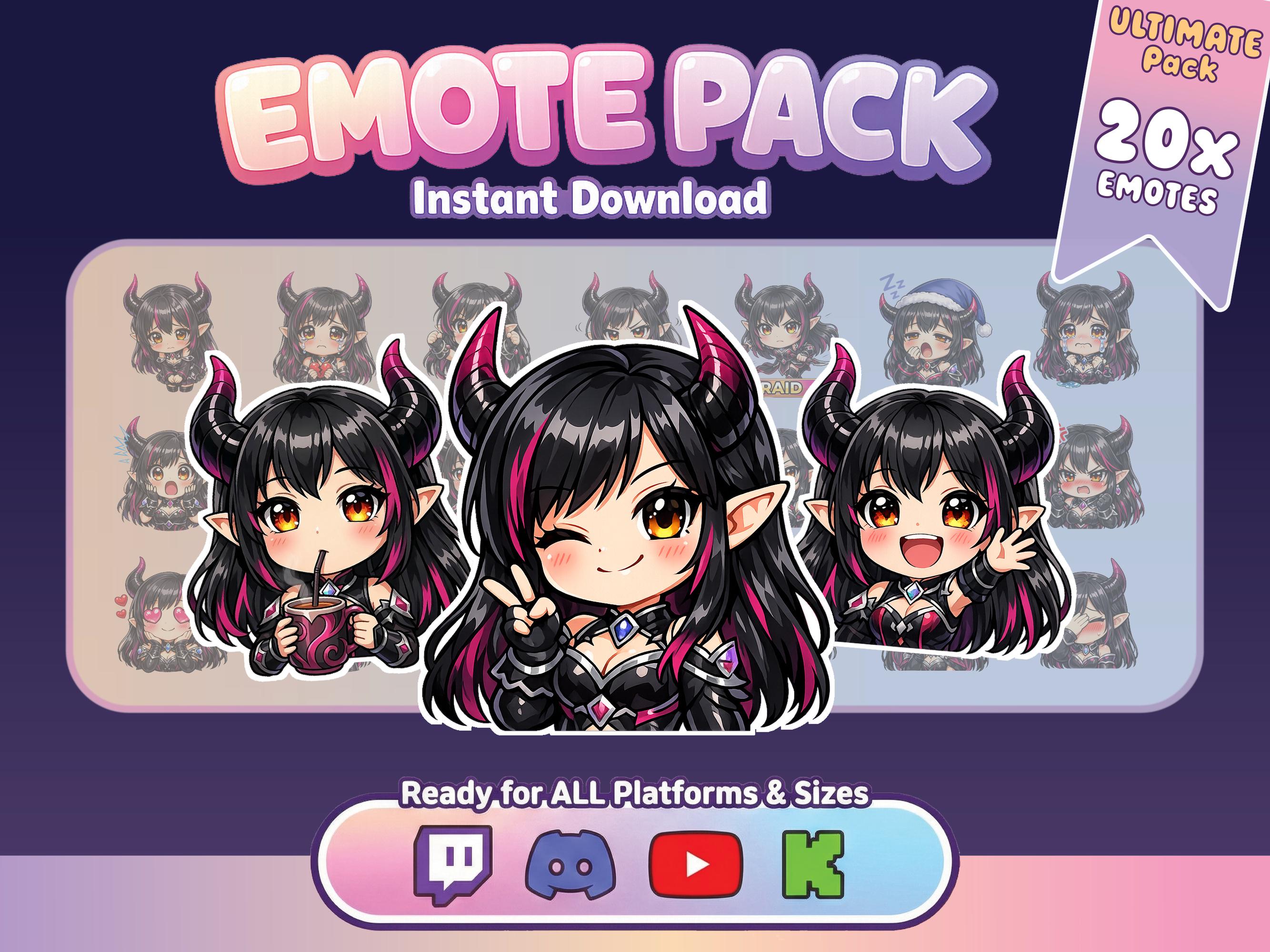 Demon Emote Set Demon Girl 20 + 3 Bonus Emote Bundle for Twitch and Discord - Cute ...