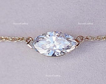 1.50 Ct East West Marquise Necklace Solitaire Women Necklace Marquise Cut Moissanite Necklace Yellow Gold Diamond Necklace Surprise Gift