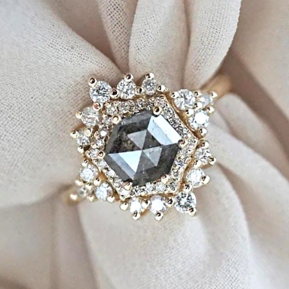 Salt and Pepper Diamond Ring Engagement Ring Unique … Gem