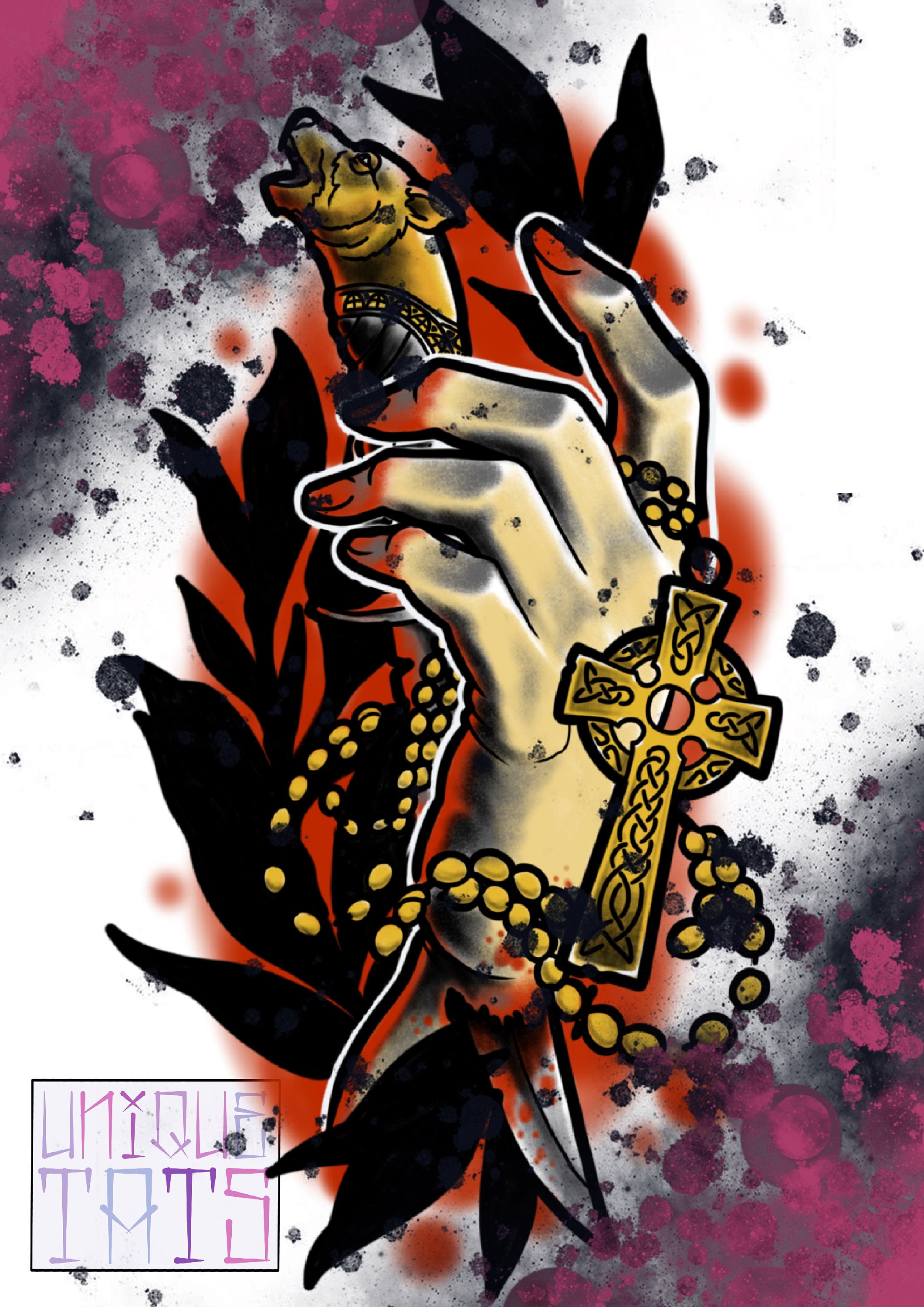 国内外の人気集結！ POSTER【 FLASH TATTOO Praying Hands Praying 】（3,300+ Hands 額縁