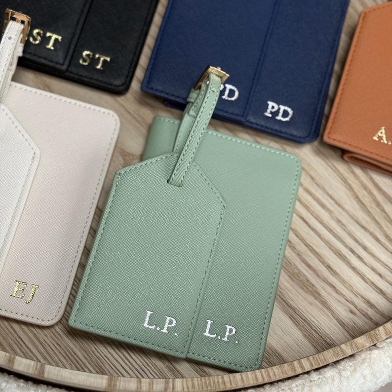 Personalized Leather Passport Holder & Personalized Luggage Tag, Bridesmaid Gifts, Honeymoon gift, Travel Set, Bride, Gifts For Her image 5