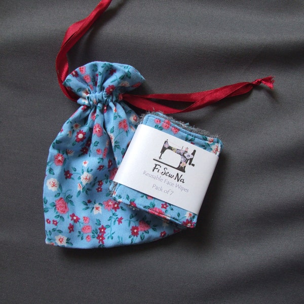 Reusable face wipes in matching fabric pouch