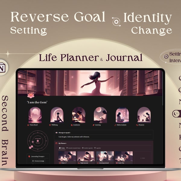 Notion template Life Planner and Journal Second Brain Notion template Goals planner Notion template Aesthetic pink Notion template personal