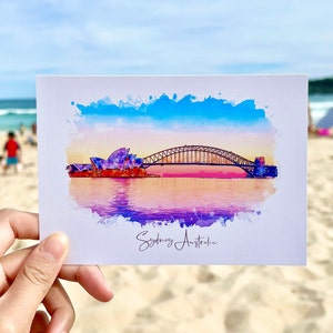 Australia Sydney Sunset Landscape Opera House & Harbour Bridge Postcard | Sydney Postcard | Australia Postcard | Postcrossing| Print