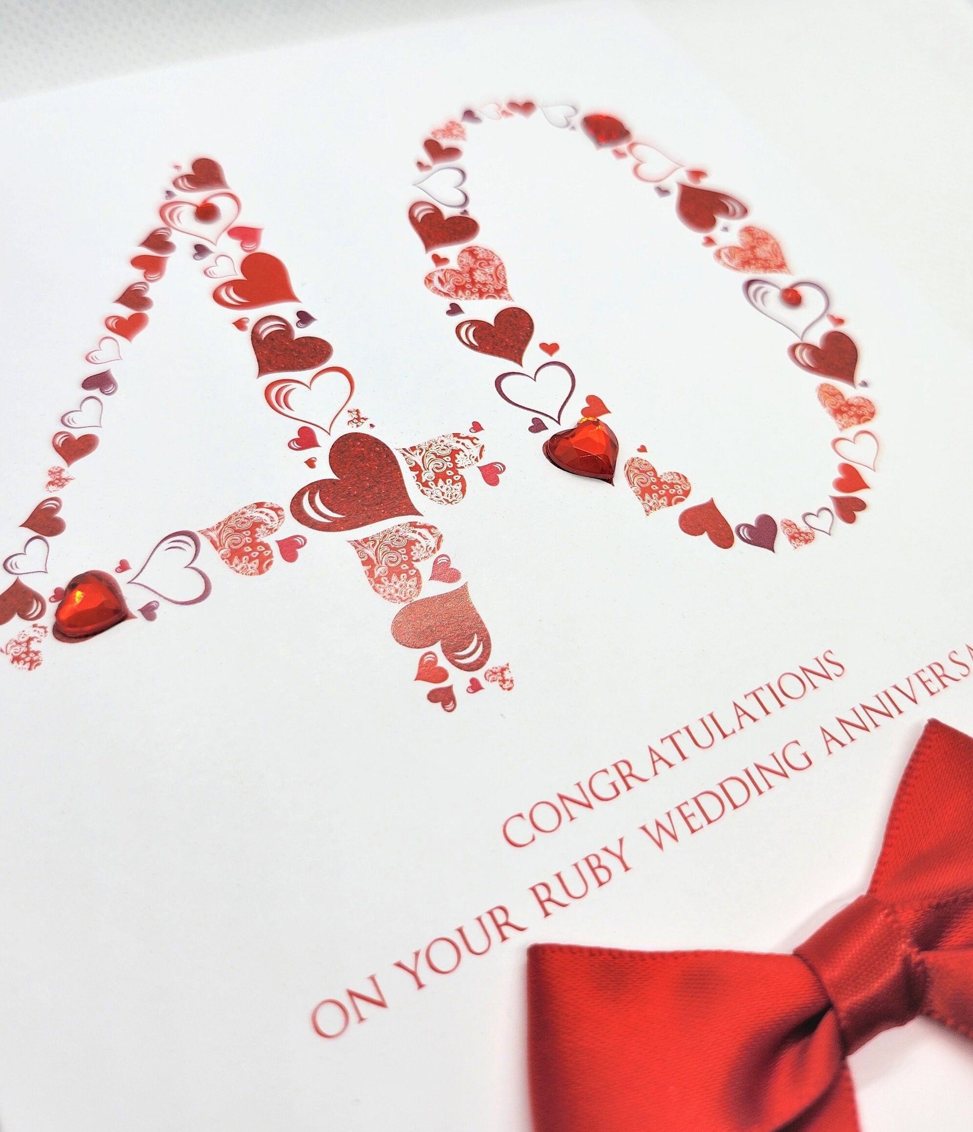 Personalised Ruby Red 40th Wedding Anniversary Card – Handmade, Customisable With Your Names & Date