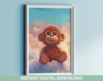 Affe in den Wolken Kinderzimmer Druck - druckbare Wandkunst - Instant Download