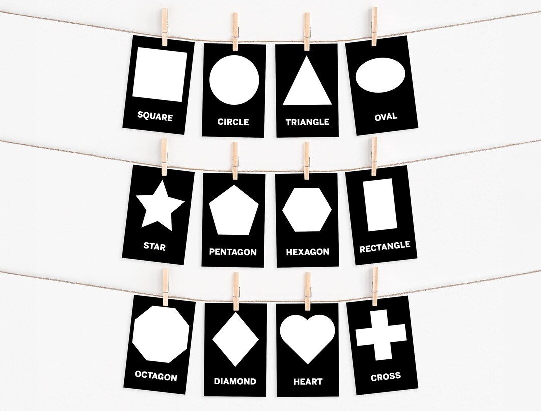12 Black & White Shapes Flash Cards Printable Wall Art Etsy UK