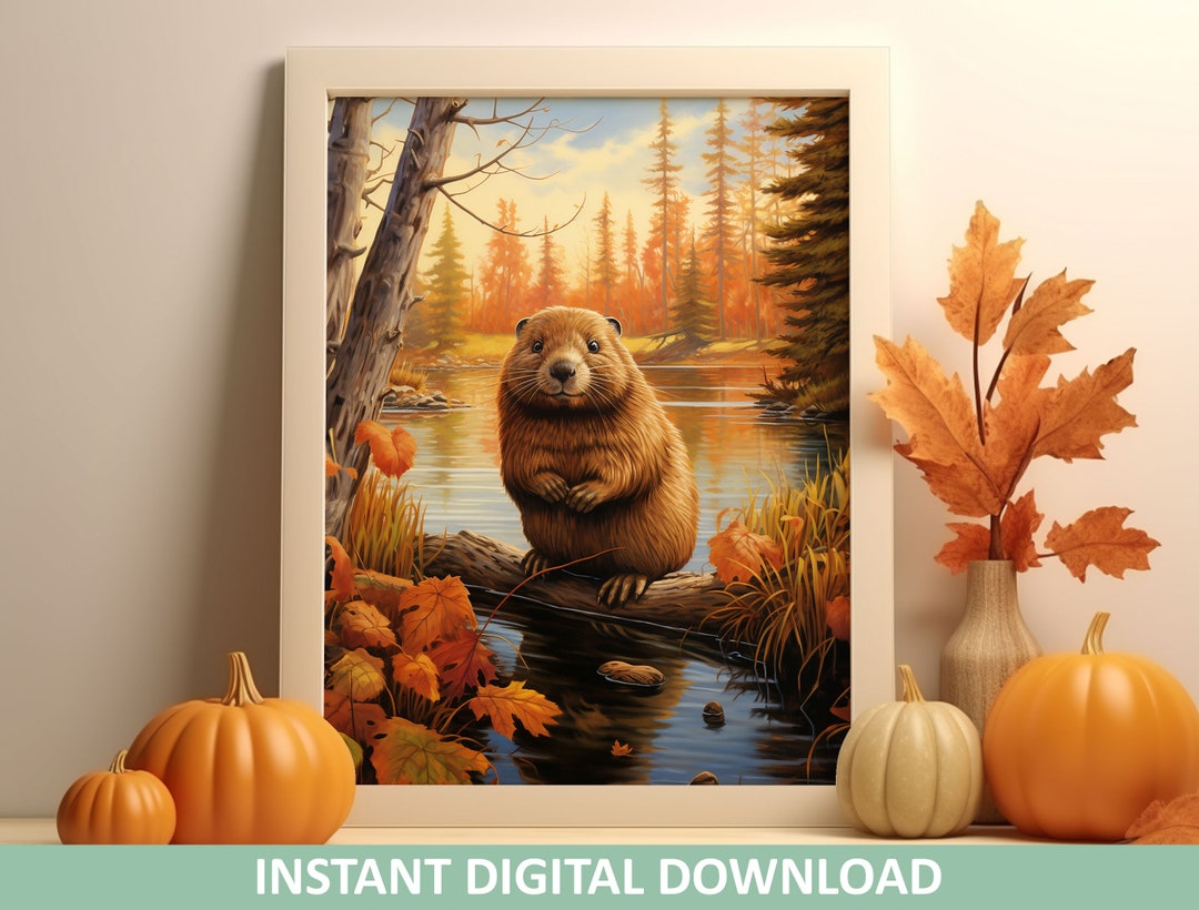 Beaver Fall Decor Painting Printable Wall Art Instant Download - Etsy