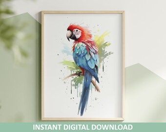 Beautiful Macaw Parrot Painting - Printable Wall Art - Instant Download