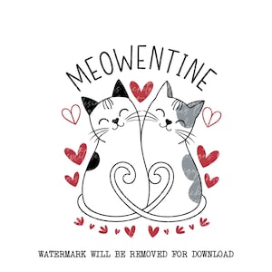 Lindo gato meowentine PNG Descarga digital, Clipart de gato del día de San Valentín, Pareja de gatos románticos PNG, Vector de gatos amorosos kawaii, Descarga instantánea