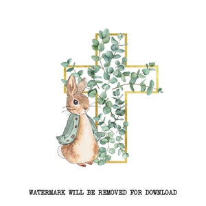 Christening design, Peter Rabbit PNG,  Christian baby boy, Christening Day, Green Cross, Sublimation Design,  Card Design,Instant Download