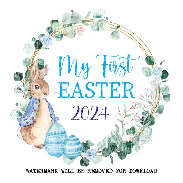 Peter Rabbit, Easter Clip Art,  My First Easter Design PNG, Blue Boy  Sublimation Design, Easter Shirt,  Baby Boy, 1st Easter