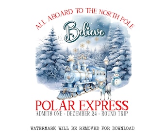 North Pole PNG, Christmas Train PNG, Jingle Bell, Winter Train, Christmas Holiday Sublimation, Santa Sack, Stocking, Digital Download