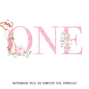Peter Rabbit 1. Geburtstag, Flopsy Bunny PNG, Sublimation Design, Erster Geburtstag Bunny Design, digitaler Download, Karte basteln