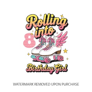 Clipe de menina rolando para o aniversário, aniversário de patins PNG, download digital de festa de patinação neon, design de sublimação, pequeno uso comercial