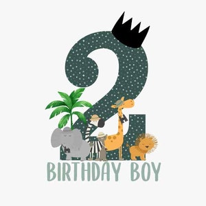 Safari 2nd Birthday Boy AGE 2 Printable Bügelbild Sublimation, JPG PNG, Geburtstag Design