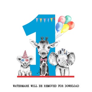 Boy&#39;s 1st birthday, Safari 1st birthday,  number one png, jungle animal sublimation, printable image, instant download  Pre made Design