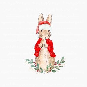 Santa Peter Rabbit, Noël Clip Art, Santa Sack Design PNG, Red Coat Peter Sublimation Design, Card Design
