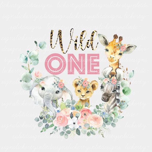 Girls' Wild One Jungle Theme, Jungle Animals Printables, Pink Wild One Safari Theme, Safari Animals Birthday, Girls First Birthday PNG