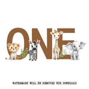 Safari Animals ONE PNG, Jungle One, Safari anniversaire sublimation Design, Jungle, Zoo, éléphant, girafe, téléchargement immédiat