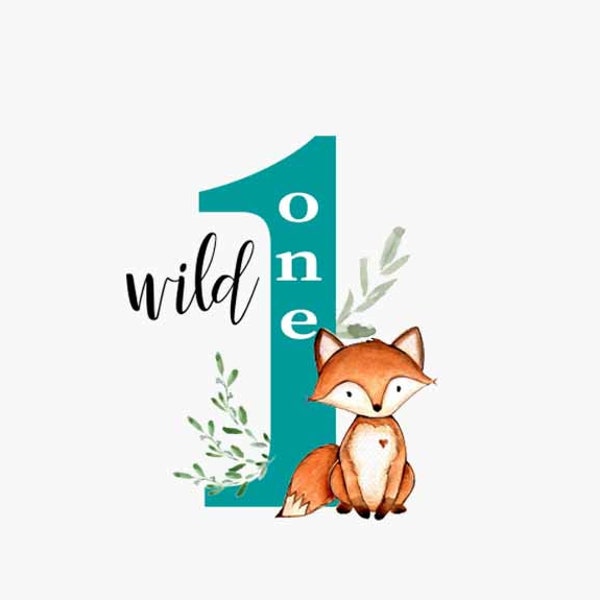 Wild One Fox PNG, imprimibles de animales del bosque, sublimación de Wild One Woodland, cumpleaños de animales del bosque, primer cumpleaños Woodland PNG