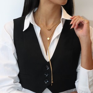 Gold Tie chain necklace, Lariat necklace, Bolo Tie Necklace, Gold chain necklace, sliding bolo necklace, Dainty adjustable gold necklace