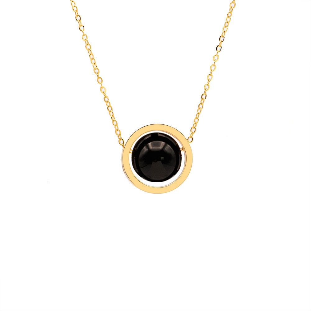 Solid 14k Gold Italian Ball Bead Chain Necklace 1.6mm Gold Black Onyx  Necklace, Black Beaded Ball Gold Chain 