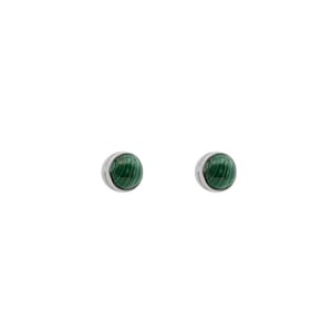 Natural Malachite Stone Stud Earrings Sterling Silver, Malachite Earrings, Small Round Malachite Earrings, Silver Tiny Malachite Earrings