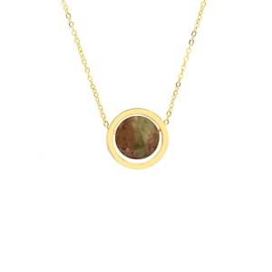 Collar de unakita, collar de oro colgante de círculo pequeño de unakita, collar de piedra de unakita Fidget, collar de acero inoxidable de oro con colgante de bola