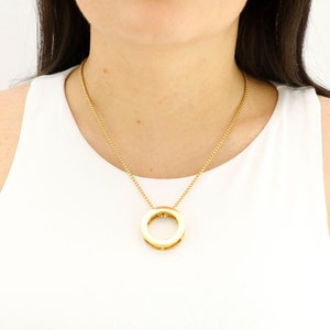 Gold circle pendant necklace, eternity circle chain necklace, gold energy pendant necklace.