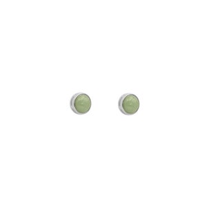 Green Jade Stud Earrings Silver, Genuine Jade Earrings, Small Round Jade Earrings, Sterling Silver Tiny Natural Jade Stone Earrings