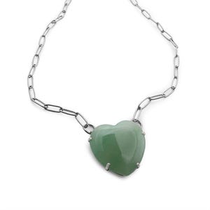 Heart-Shaped Jade Natural Stone Gold Necklace, Gemstone necklace Sterling Silver, Dainty Heart Stone Handmade Necklace