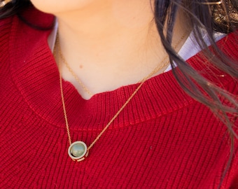 Gold Jade Circle Pendant Necklace: Natural Stone Jewelry