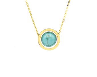 Turquoise Circle Pendant Necklace: 18kt Gold-Plated Stainless Steel