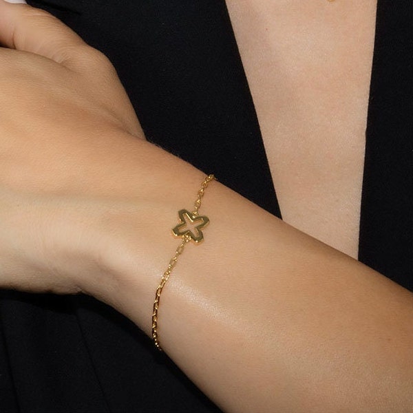 Bracelet croix en or, bracelet croix délicate, bracelet marguerite délicate, bracelet croix carrée, bracelet pendentif croix
