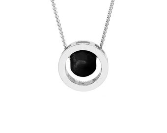 Black Onyx Circle Pendant Necklace: Stainless Steel Protective Jewelry