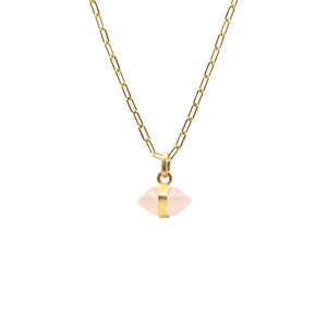 Hexagon Rose Quartz Gold Necklace, Natural Stone Chain Necklace Sterling Silver 925, Rose Quartz Dainty Lucky Gemstone Pendant Gold Necklace