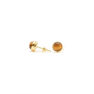 Tiger Eye Stud Earrings Gold, Tiger Eye Stud Earrings, Small Round Tiger Eye Earrings, Gold Tiny Gem Earrings, Dainty Earrings.