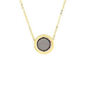 Collar de hematita, collar de oro colgante de círculo de hematita pequeño, collar de piedra de ansiedad, collar de piedra de buena suerte oro, collar de gema delicada.