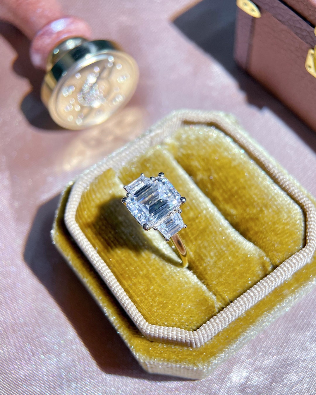 5 Stone Ring 2 Ct Emerald Cut Engagement Ring 14k