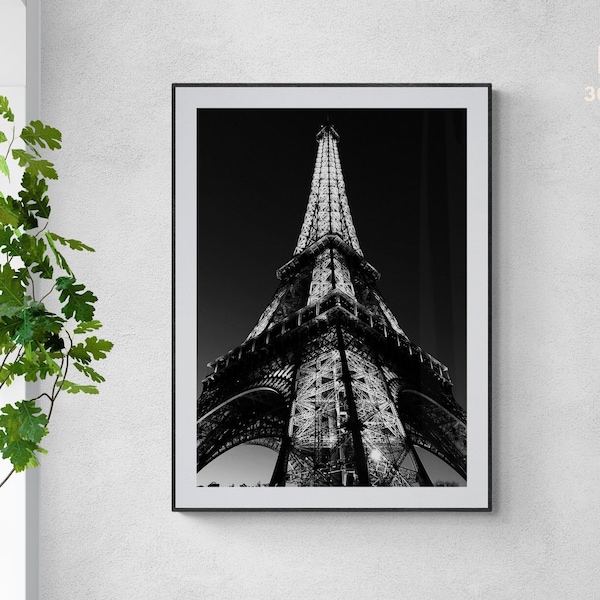 Paris Art Print, Paris Travel Poster, Eiffel Tower Print, Eiffel Tower Black And White Printable, Paris Aerial View, Paris Photo Poster