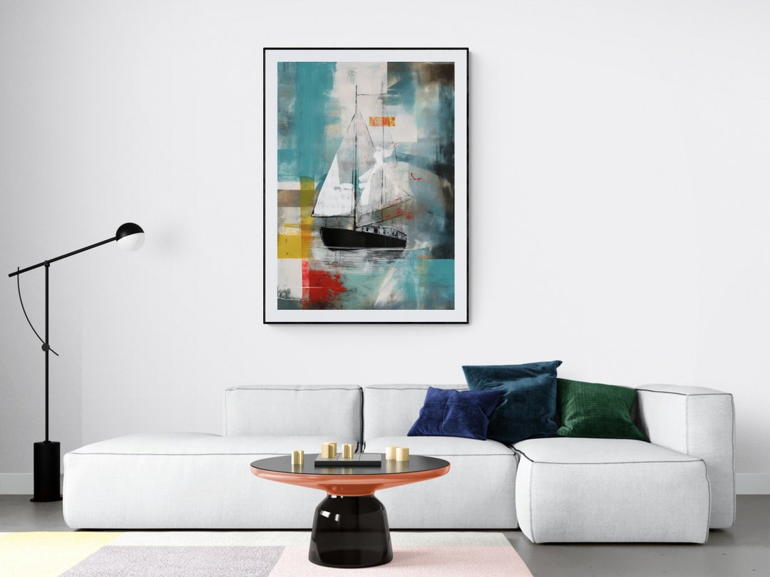 Nautical Wall Décor, Cheap Abstract Sailboat Oil on Canvas Digital