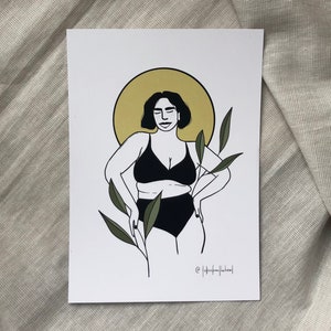 Postkarte Frau mit Pflanzen