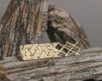 Minimalistic golden men’s lapel pin, contemporary ethnic style artisan jewelry. Geometric hand forged jacket brooch, unique boyfriend gift.