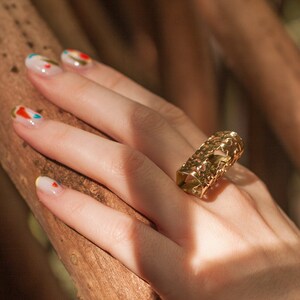 Chunky lace filigree ring, statement textured gold ring. Large hand forged boho ring, aesthetic bold indie jewelry. Unique big cocktail ring image 8