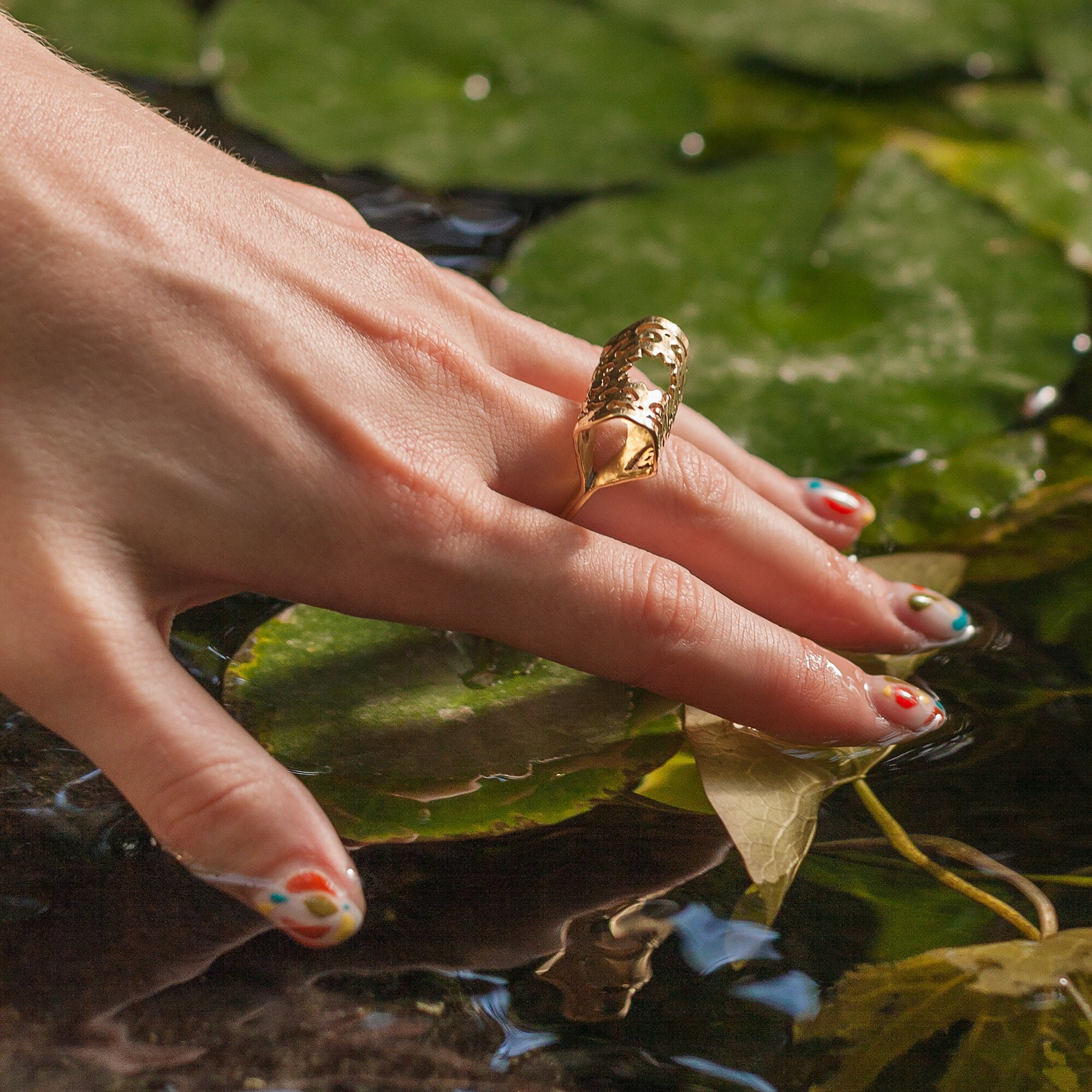 Chunky lace filigree ring, statement textured gold ring. Large hand forged boho ring, aesthetic bold indie jewelry. Unique big cocktail ring