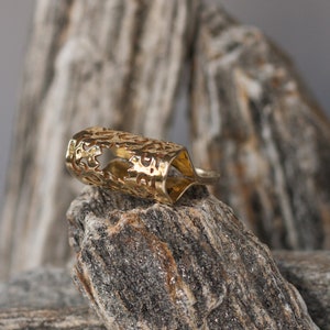 Chunky lace filigree ring, statement textured gold ring. Large hand forged boho ring, aesthetic bold indie jewelry. Unique big cocktail ring image 4